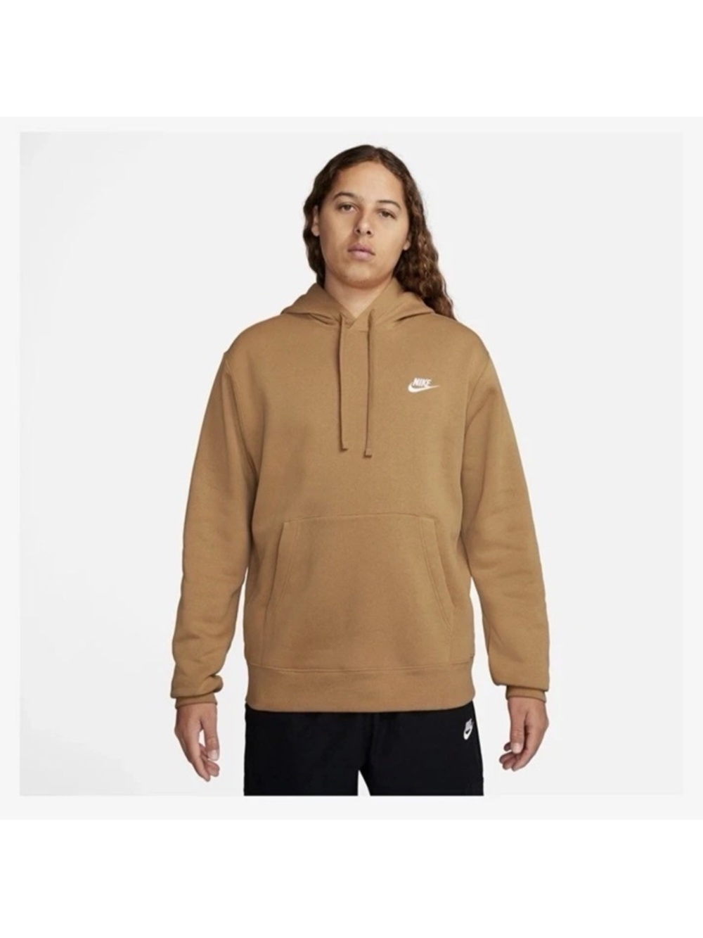 Nike Men's Tan Brown Pullover Hoodie with White Logo